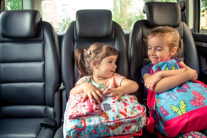 children car go school happy sweet faces sisters