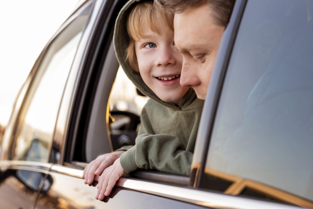 happy son car with father road trip 1 1 1
