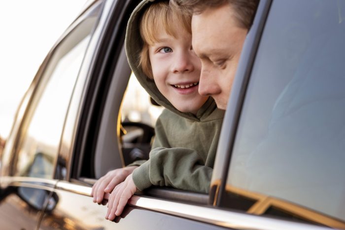 happy son car with father road trip 1 1 1