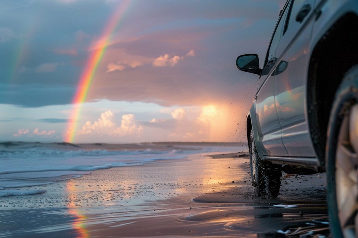 Vacanze estive, i 5 controlli auto da fare prima di partire beautiful landscape with rainbow beach 1